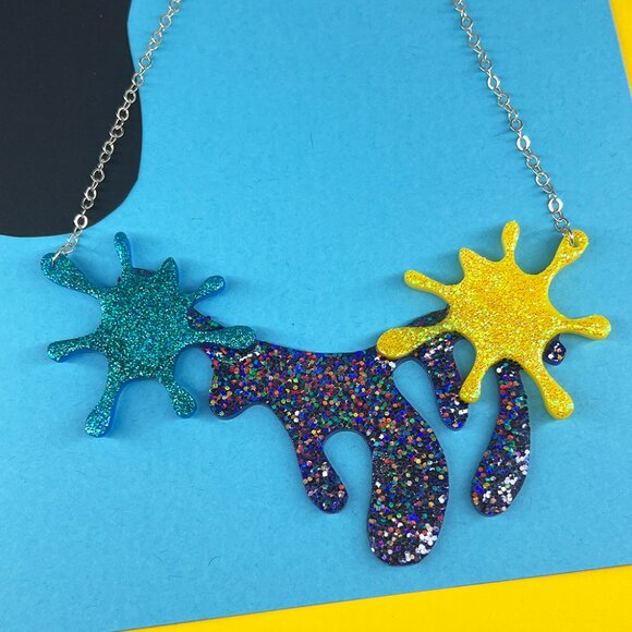Glitter Color Drip Artistic Statement Necklace - Picture 2 of 6